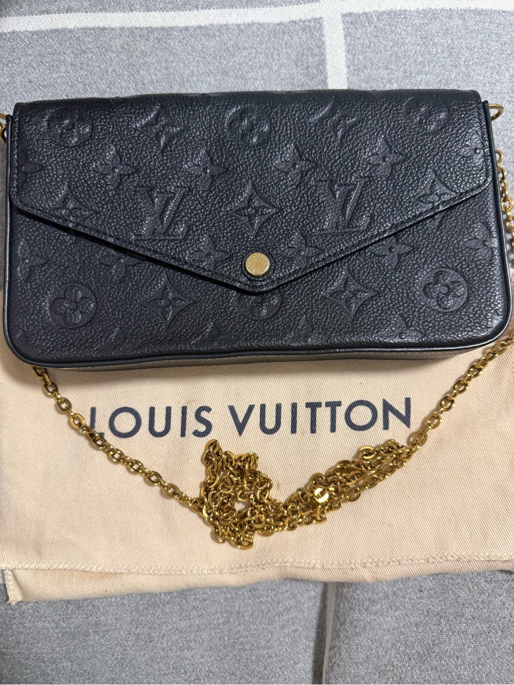 Louis Vuitton felicie Black Embossed Monogram Envelope Chain Crossbody